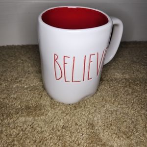 Rae Dunn red LL BELIEVE mug red interior